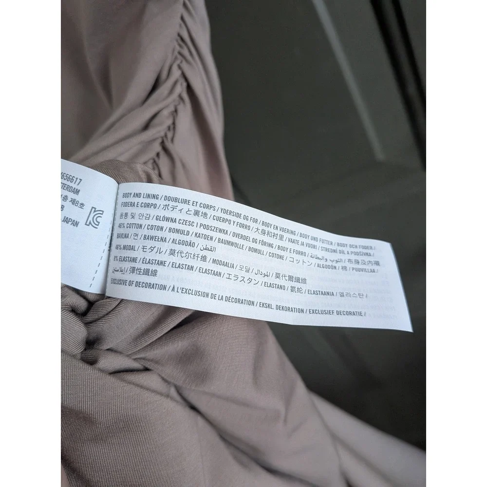 Abercrombie & Fitch Taupe Ruched Mock Neck Maxi Dress Side Slit MP Petite Brown